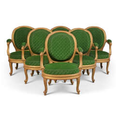 A SET OF SIX LATE LOUIS XV GILTWOOD FAUTEUILS
