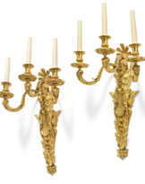 A PAIR OF FRENCH ORMOLU THREE-BRANCH WALL-LIGHTS