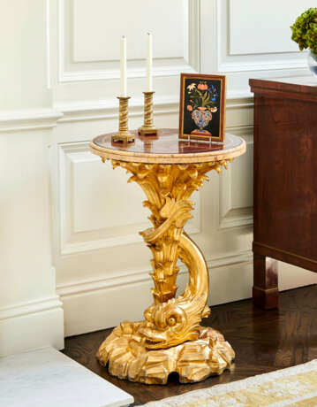 AN ITALIAN GILTWOOD, SICILIAN JASPER, PORPHYRY AND GIALLO MARBLE SIDE TABLE - photo 1