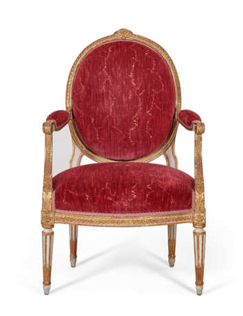 A SET OF FOUR LOUIS XVI WHITE PAINTED AND PARCEL-GILT FAUTEUILS - photo 3