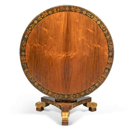 A REGENCY BRASS-INLAID AND MOUNTED ROSEWOOD, MACASSAR EBONY AND PARCEL-GILT CENTRE TABLE - фото 1