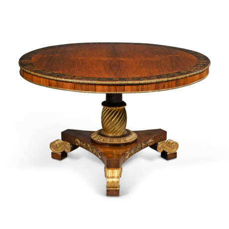 A REGENCY BRASS-INLAID AND MOUNTED ROSEWOOD, MACASSAR EBONY AND PARCEL-GILT CENTRE TABLE - photo 2