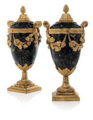 A PAIR OF LOUIS XVI ORMOLU-MOUNTED LEVANTO ROSSO MARBLE URNS