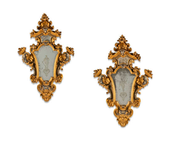 A PAIR OF ITALIAN GILTWOOD, MOTHER OF PEARL AND EBONISED MIRRORS - photo 1