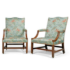 A PAIR OF GEORGE III MAHOGANY OPEN ARMCHAIRS