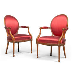 A PAIR OF LATE GEORGE III SOLID MAHOGANY OPEN ARMCHAIRS