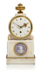 A ROYAL GEORGE III ORMOLU, JASPER AND WHITE MARBLE TIMEPIECE MANTEL CLOCK