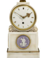 A ROYAL GEORGE III ORMOLU, JASPER AND WHITE MARBLE TIMEPIECE MANTEL CLOCK
