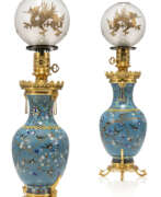 Japonismus. A PAIR OF FRENCH ORMOLU-MOUNTED JAPANESE CLOISONNE ENAMEL LAMPS