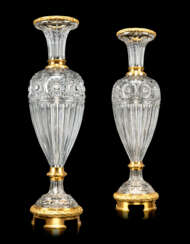 A NEAR PAIR OF LARGE FRENCH ORMOLU-MOUNTED CUT-CRYSTAL BALUSTER VASES AND COVERS
