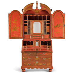 A GEORGE II RED AND GILT-JAPANNED SECRETAIRE CABINET