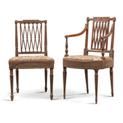 A MATCHED SET OF TEN GEORGE III MAHOGANY DINING-CHAIRS