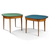 A PAIR OF GEORGE III PADOUK, FIDDLEBACK MAPLE AND BIRDS EYE MAPLE D-SHAPED CARD TABLES - фото 2