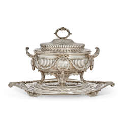 A GEORGE III SILVER TUREEN, COVER AND STAND
