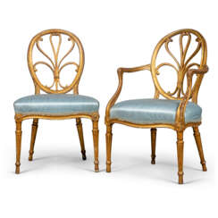 A SET OF EIGHT GEORGE III GILTWOOD DINING-CHAIRS