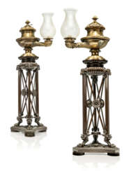A PAIR OF GEORGE IV GILT-BRASS AND PATINATED-BRONZE 'ATHENIENNE' COLZA LAMPS