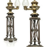 A PAIR OF GEORGE IV GILT-BRASS AND PATINATED-BRONZE 'ATHENIENNE' COLZA LAMPS - фото 1