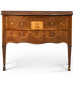 Sycamore. A GEORGE III HAREWOOD, PADOUK, SYCAMORE AND MARQUETRY COMMODE