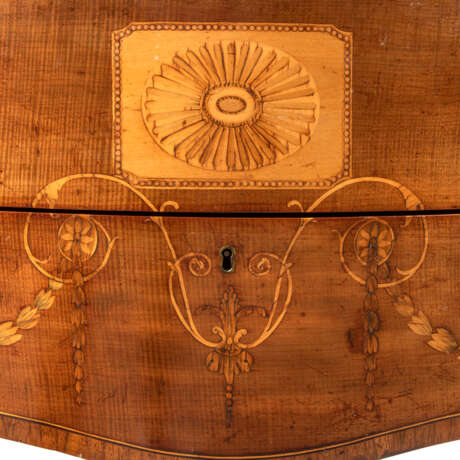 A GEORGE III HAREWOOD, PADOUK, SYCAMORE AND MARQUETRY COMMODE - Foto 4