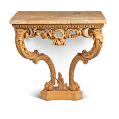 A MATCHED PAIR OF GEORGE II CARVED PINE CONSOLE TABLES