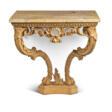 A MATCHED PAIR OF GEORGE II CARVED PINE CONSOLE TABLES - Auktionsarchiv