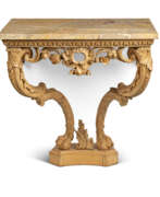 Pine. A MATCHED PAIR OF GEORGE II CARVED PINE CONSOLE TABLES