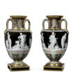A PAIR OF MINTONS PATE-SUR-PATE CHOCOLATE-BROWN AND BLACK-GROUND VASES, 'LES OEUFS' - Auction archive