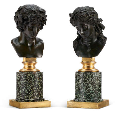 A PAIR OF ITALIAN PATINATED BRONZE, PORFIDO VERDE, AND ORMOLU BUSTS - фото 9