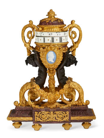 A FINE AND LARGE FRENCH ORMOLU, PATINATED BRONZE AND PORPHYRY CLOCK - фото 1