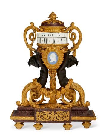 A FINE AND LARGE FRENCH ORMOLU, PATINATED BRONZE AND PORPHYRY CLOCK - фото 2