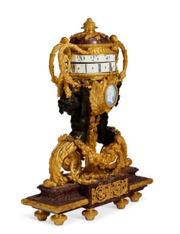 A FINE AND LARGE FRENCH ORMOLU, PATINATED BRONZE AND PORPHYRY CLOCK - фото 4