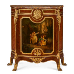 A FRENCH ORMOLU-MOUNTED KINGWOOD, BOIS SATINE, PARQUETRY AND VERNIS MARTIN SIDE CABINET