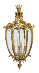 A CHIPPENDALE REVIVAL GILT-BRONZE HALL LANTERN