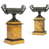 A PAIR OF FRENCH PATINATED-BRONZE AND SIENA MARBLE TAZZA URNS - фото 2