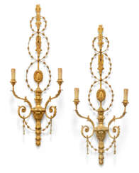 A PAIR OF GILTWOOD AND GILT-METAL TWO-BRANCH WALL-LIGHTS