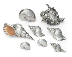 A SUITE OF EIGHT ITALIAN SILVER-MOUNTED SHELLS