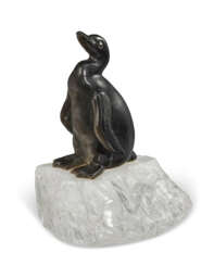 A JEWELED OBSIDIAN AND ROCK CRYSTAL FIGURE OF A PENGUIN