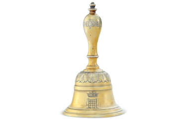 A GEORGE II SILVER-GILT TABLE BELL FROM THE BEAUFORT TOILET SERVICE