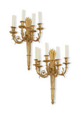 A PAIR OF FRENCH ORMOLU FIVE-LIGHT WALL LIGHTS