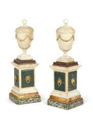 A PAIR OF ITALIAN ORMOLU-MOUNTED HARDSTONE URNS