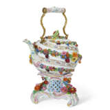 A MEISSEN PORCELAIN FLOWER-ENCRUSTED TEA KETTLE, COVER AND STAND - photo 4
