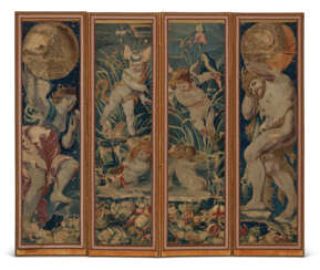 A TAPESTRY-COVERED FOLDING SCREEN