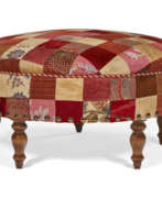 Sofas und Couches (Interior & Design, Furniture, Lying and sleeping furniture). A PATCHWORK UPHOLSTERED OTTOMAN