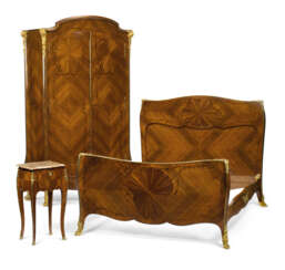 A FRENCH ORMOLU-MOUNTED KINGWOOD, BOIS SATINE AND MARQUETRY THREE-PIECE BEDROOM SUITE