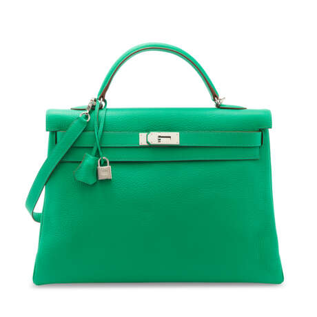 A MENTHE CLÉMENCE LEATHER RETOURNÉ KELLY 40 WITH PALLADIUM HARDWARE - фото 1