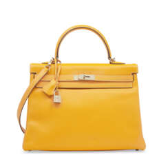 A LIMITED EDITION JAUNE D'OR & POTIRON EPSOM LEATHER CANDY RETOURNÉ KELLY 35 WITH PERMABRASS HARDWARE