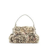A WOVEN PINK WOOL & GREY FUR CHEF BAG WITH SILVER HARDWARE - фото 1