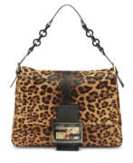 Fendi. A LEOPARD PRINT PONY HAIR CALFSKIN & BLACK LEATHER MAMMA BAGUETTE WITH GOLD HARDWARE