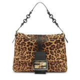 A LEOPARD PRINT PONY HAIR CALFSKIN & BLACK LEATHER MAMMA BAGUETTE WITH GOLD HARDWARE - фото 1