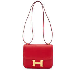 A ROUGE CASAQUE EPSOM LEATHER MINI CONSTANCE 18 WITH GOLD HARDWARE